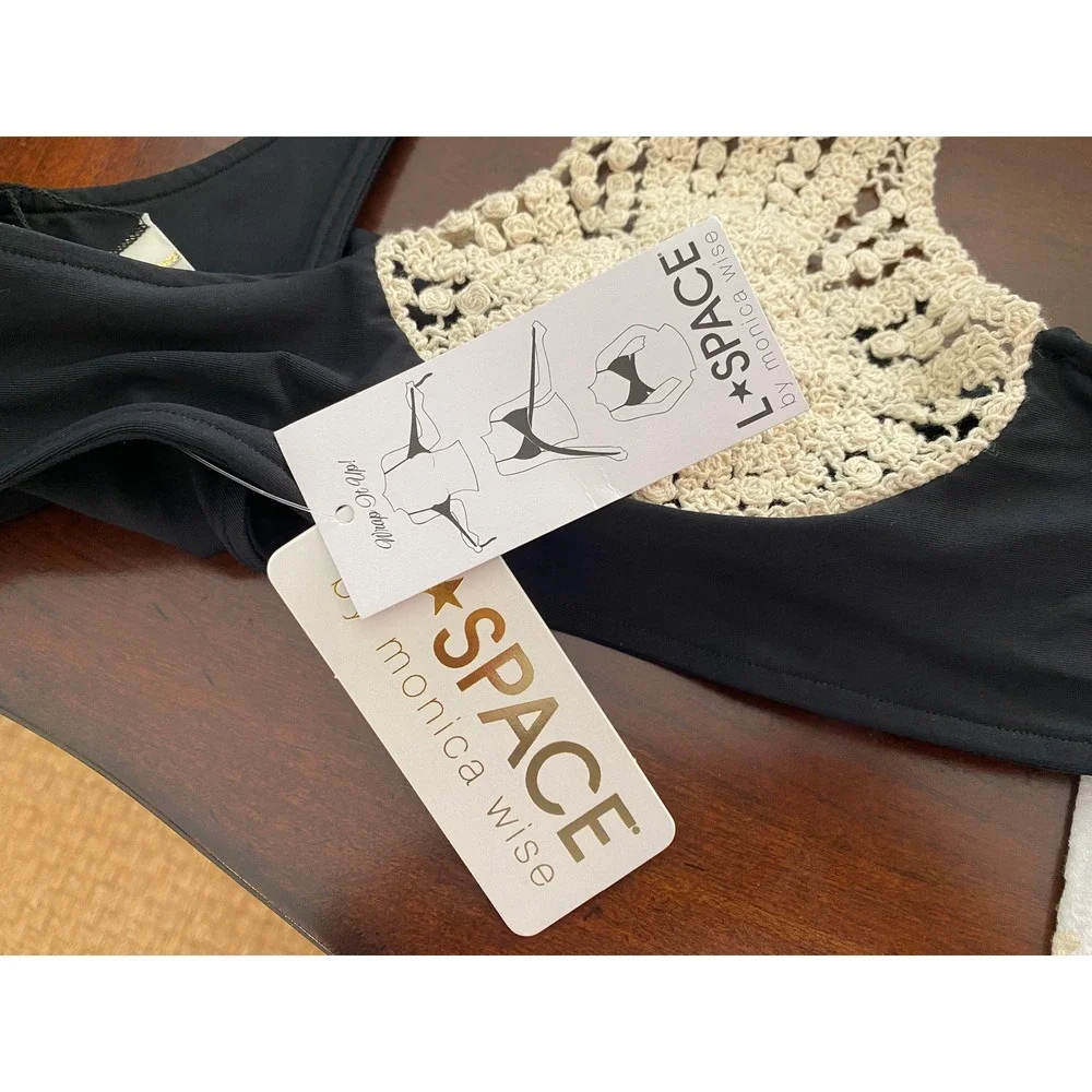 L*Space Crochet Bikini Top M NWT Black Strappy Back Indie Festival Coquette
